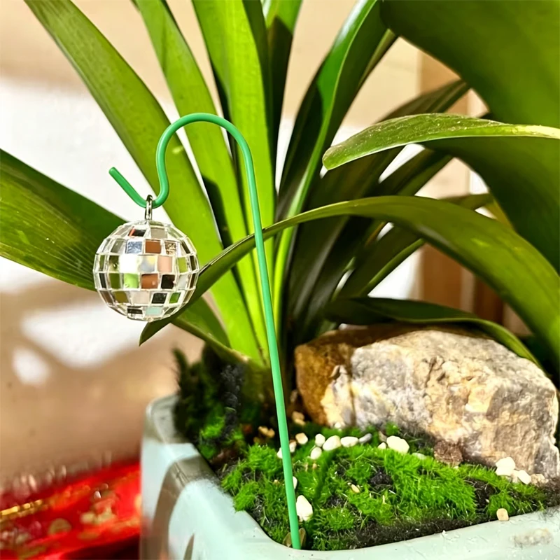 10pcs Garden Stake Ornament Fairy Tale Mini Disco Ball Glitter Micro Landscape Decor Insert For Potted Plant Outdoor Yard Scene