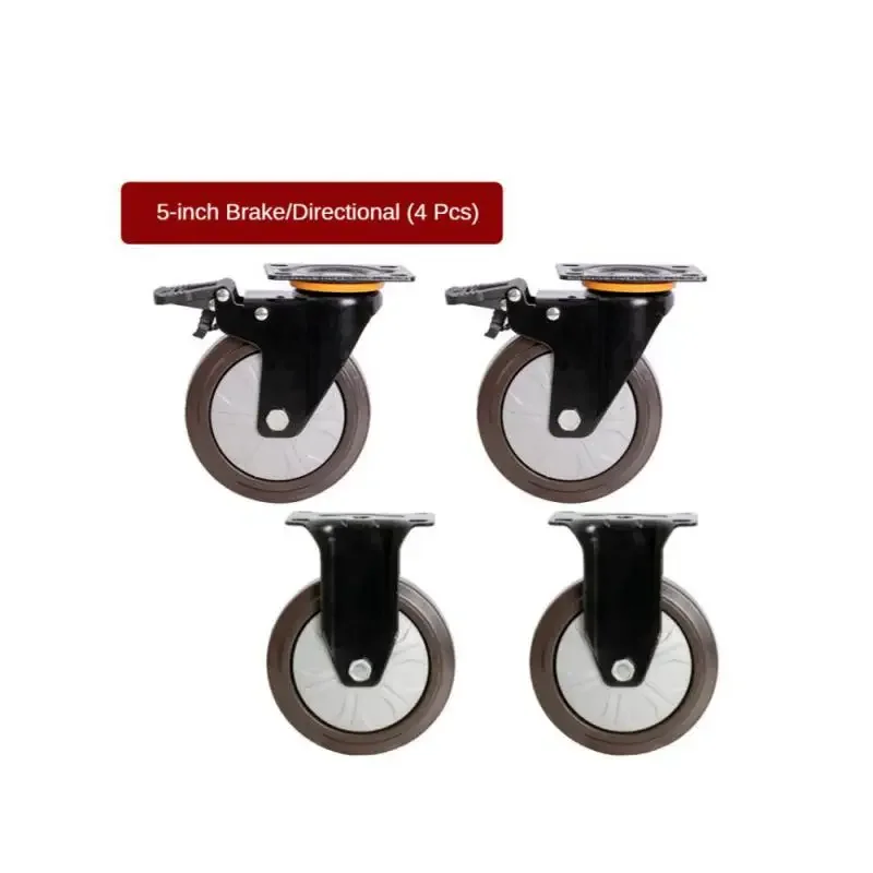 (4 Packs) 5 Inch Casters Heavy Duty Wheel Universal Flat Rubber Trolley Silent Directional Brake