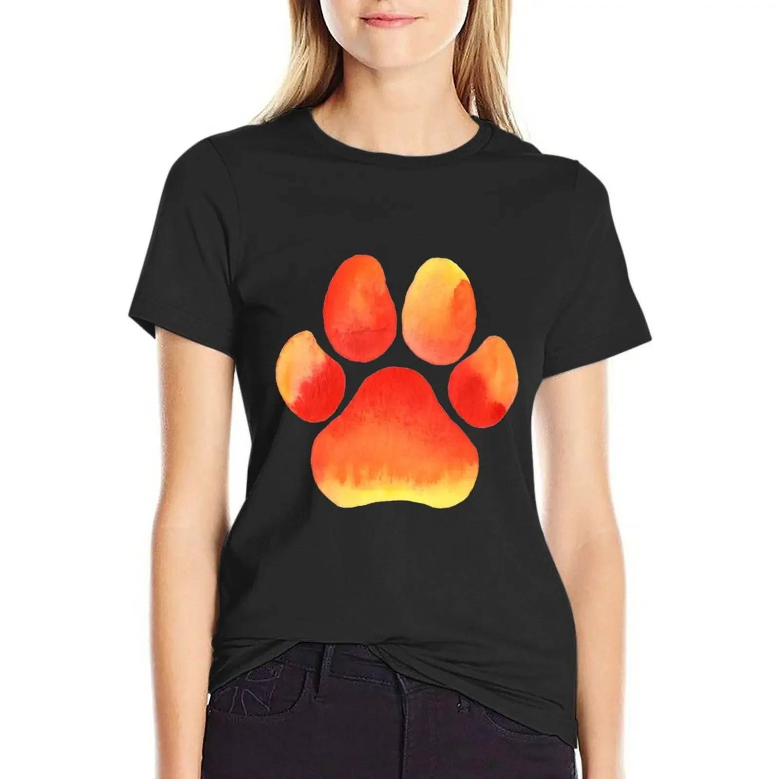 

Orange Paw Print T-Shirt plain animal prinfor sports fans Female clothing t-shirts for Women graphic tees funny