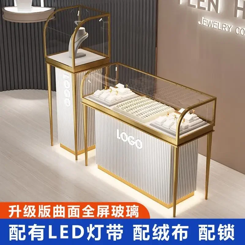 Stainless Steel Curved Jewelry Display Cabinet Gold Jewelry Watches Jade Jade Antique Store Product Display Direct Sales