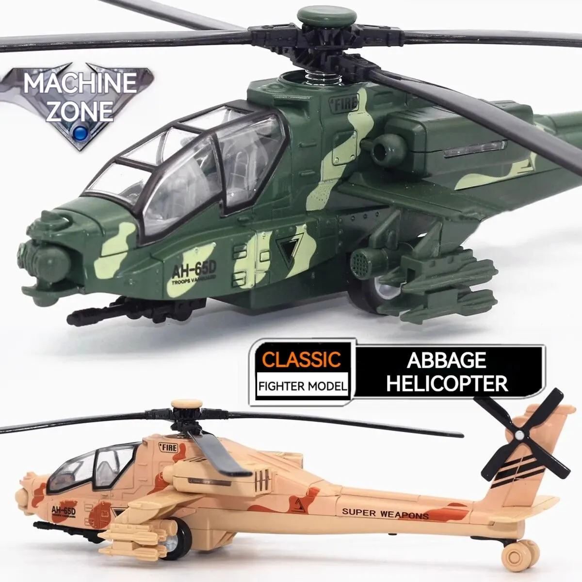 AH-64 Helicopter Alloy Toy with Sound & Light - Authentic Miniature, Ideal Gift for Kids, Realistic Play Fun