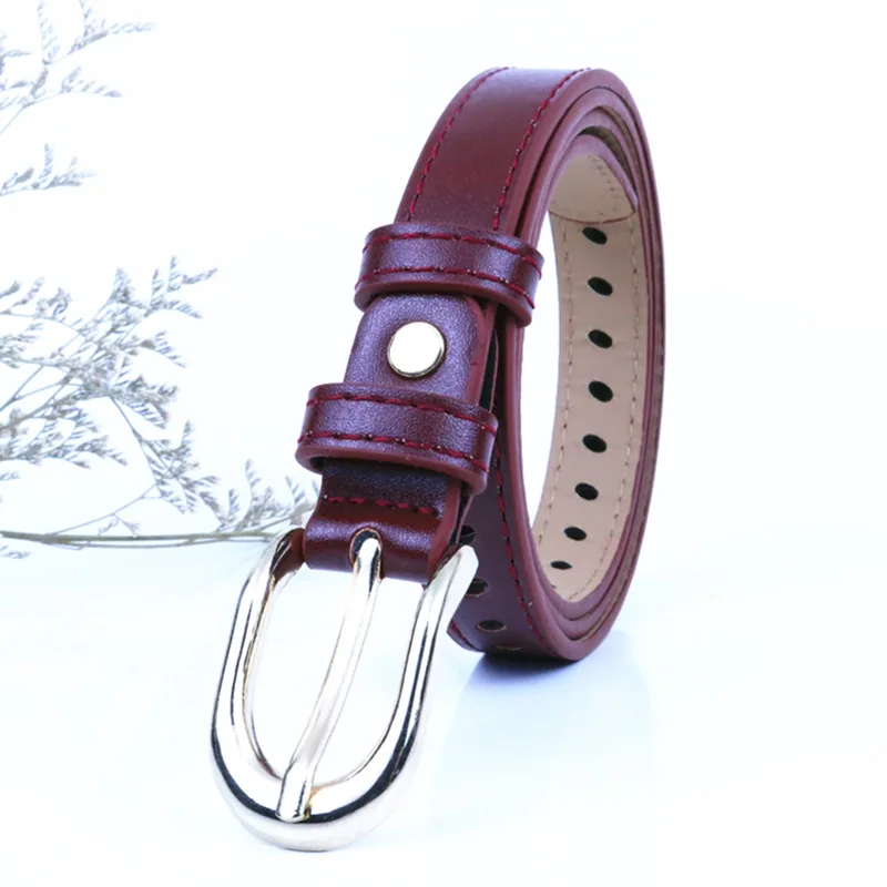 Women Thin Belt Korean Simple All match Hollow Pin Buckle Student Decorative Jeans Porous Black Brown White PU 1.8CM X105CM