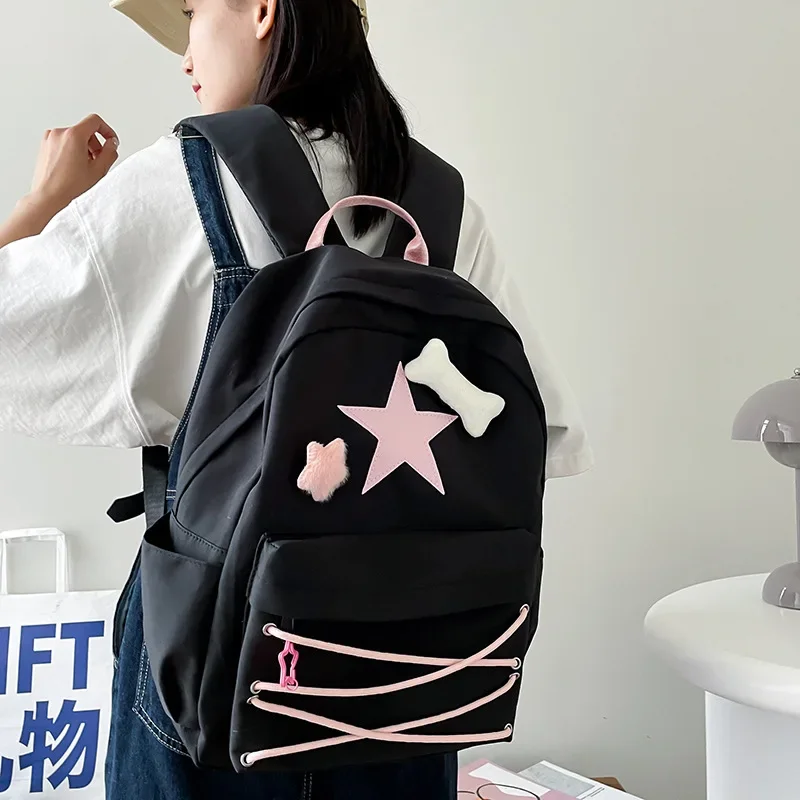 Korean Kawaii Sweet Girls Star Schoolbags High-capacity Y2k Streetwear Backpack All Match Vintage Preppy Backpacks Women Trendy