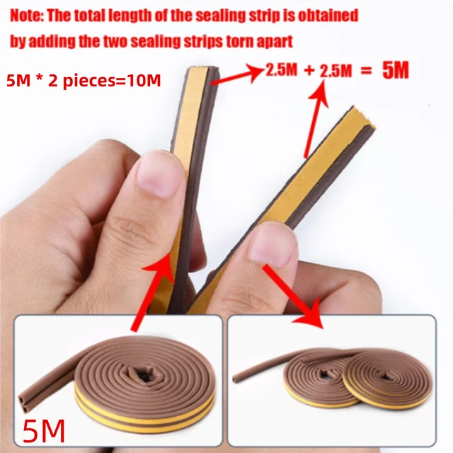 5m/10m Weather Stripping Door Seal Strip Diep Self-adhesive Draft Stopper Tape Window Insulation Noise Rubber Sealing Strip 3