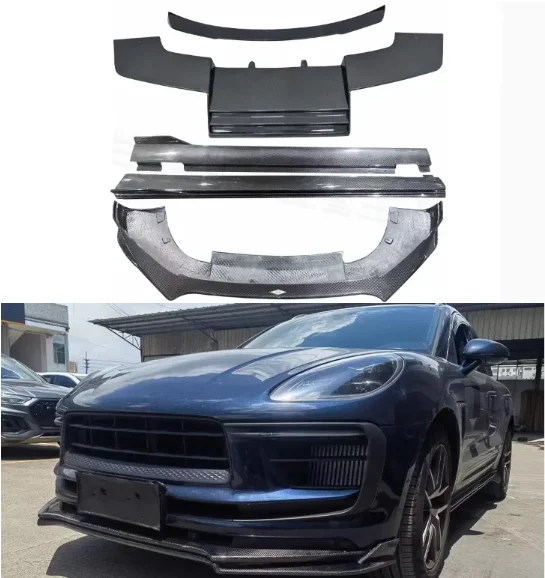 For Porsche Macan S T GTS 2022 2023 2024 Real Carbon Fiber Bumper Front Lip Rear Trunk Diffuser Spoiler Side Skirt Body Kit