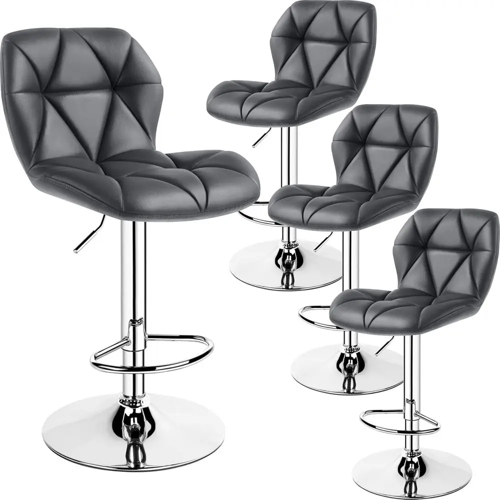 

Набор из 4 стульев, регулируемые вращающиеся барные стулья из искусственной кожи, современные табуреты со спинкой и подставкой для ног, барные стулья высотой