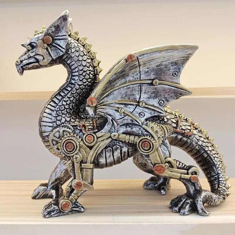 Gothic style steampunk mechanical flying dragon animal statue resin study desktop garden decoration ornaments crafts