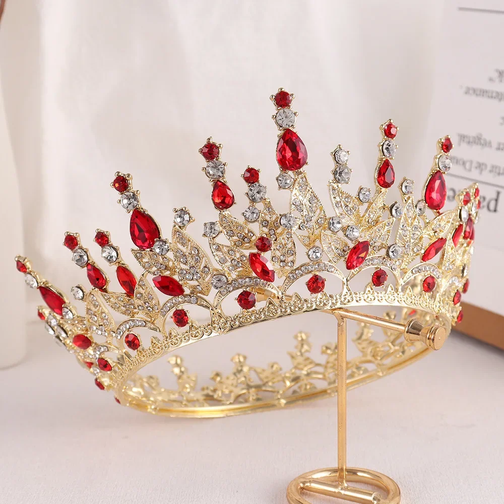 Red Rhinestone Fully Round Crown Bridal Wedding Accessories Tiara