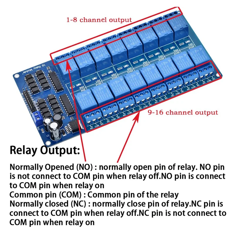 Imagem -03 - Módulo de Relé com Optoacoplador Baixo Nível Gatilho Placa de Expansão para Raspberry pi Arduino 16 Canais 12v