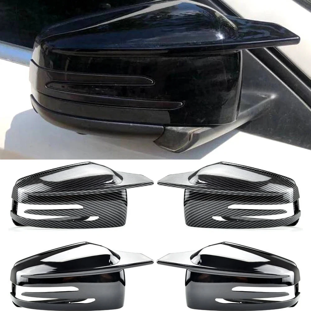 1 زوج غطاء مرآة الرؤية الخلفية الجانبية الجناح أغطية الرؤية الخلفية ألياف الكربون الأسود لبنز W212 W204 W221 2009 2010 2011 2012 2013