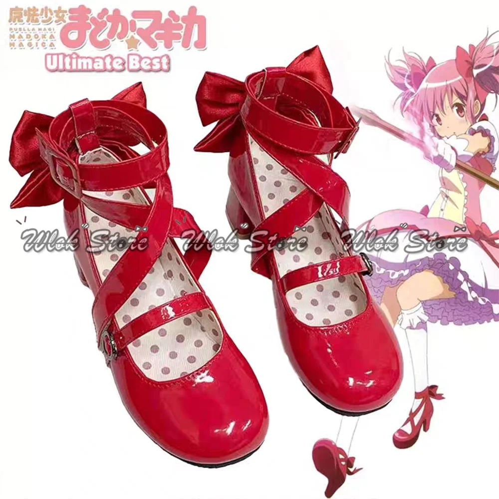 Anime Puella Magi Madoka Magica Kaname Madoka Cosplay Shoes Red Patent Leather Lolita Bowknot Mary Janes For Women Halloween