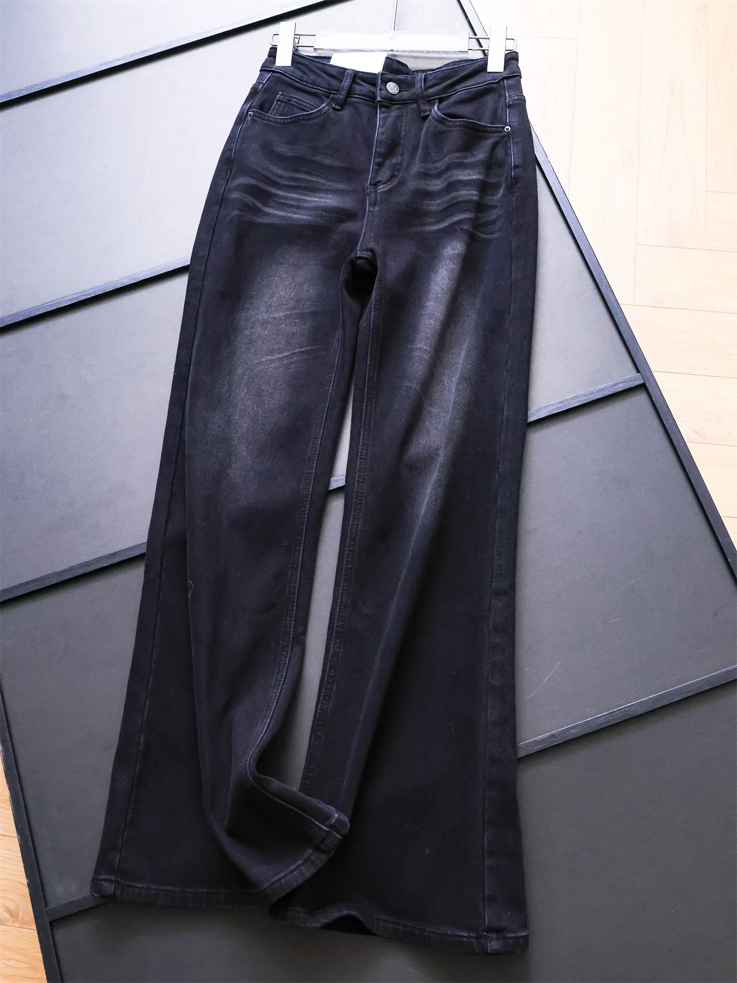 

High Waist Thin Fleece White Washed Slimming Wide Leg Jeans Women's Casual Style Zipper Fly Comfortable Breathable Denim Pants