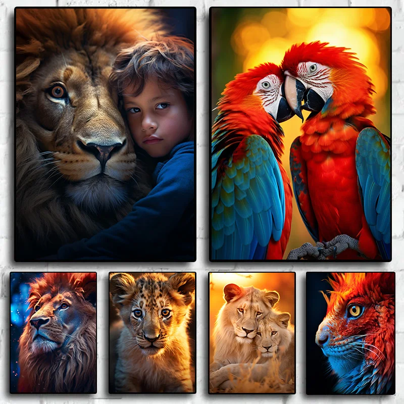 

1Pcs Decoration Home Decor Interior Paintings Canvas Painting Beast Wall Decoration Poster Parrot Cat Lion Animal Decor for Room