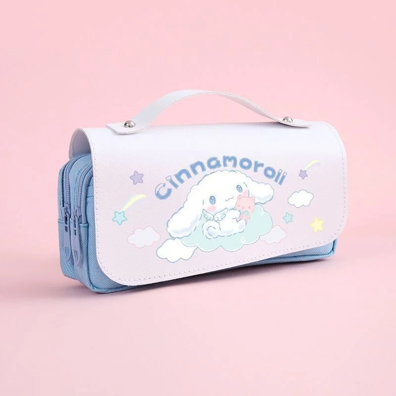 Imagem -05 - Sanrio pu Grande Capacidade Lápis Case Kawaii Cinnamoroll Melody Kuromi Lápis Bolsa Pen Pouch Material de Papelaria Escolar