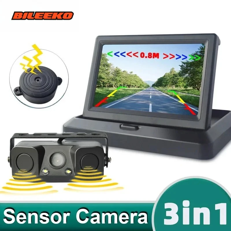 

Bileeko 3-в-1 светодиодная камера заднего вида для автомобиля HD реверсивный радарный датчик ночного видения универсальный монитор