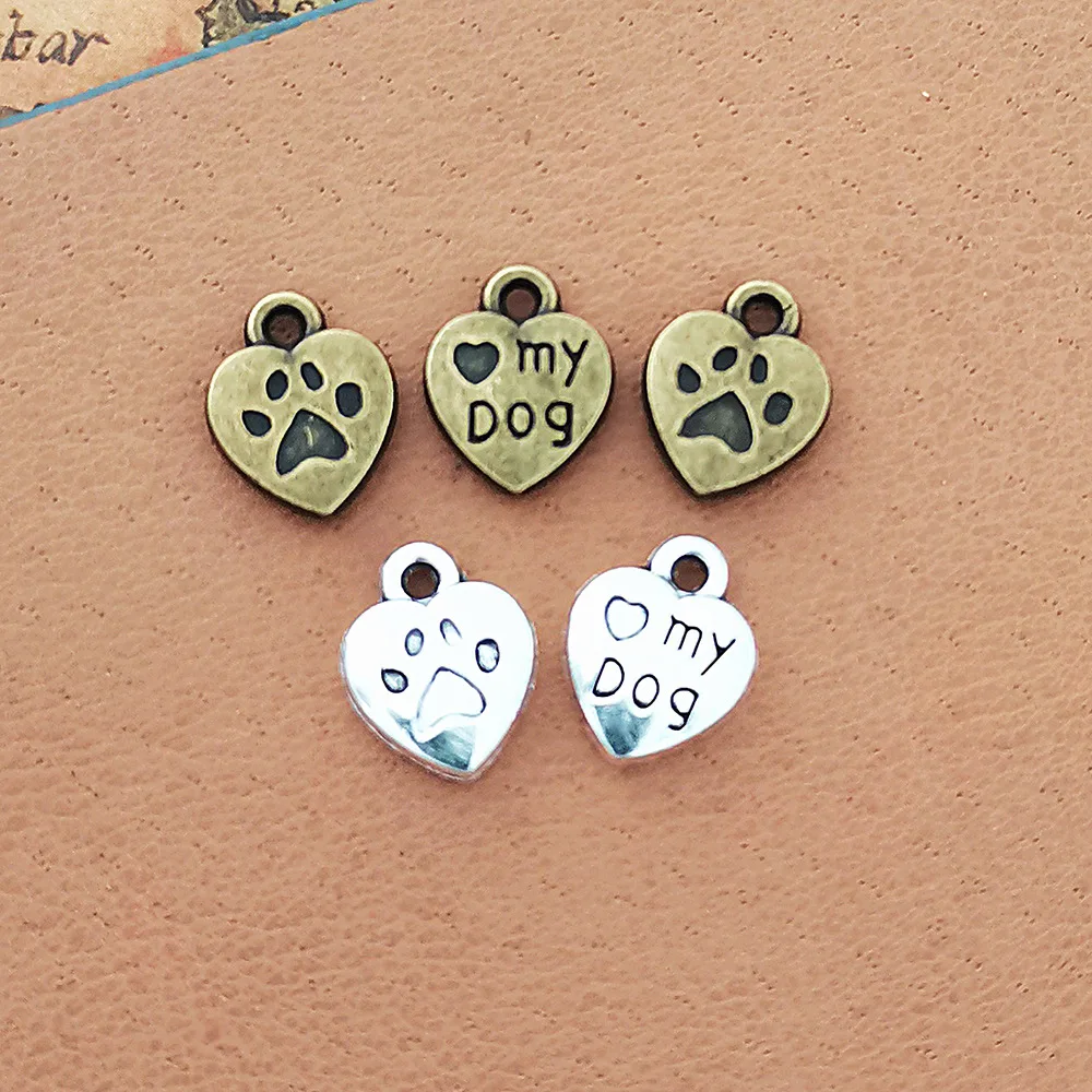 20pcs 13x10mm Dog Paw Charm Love My Dog Letter Pendant