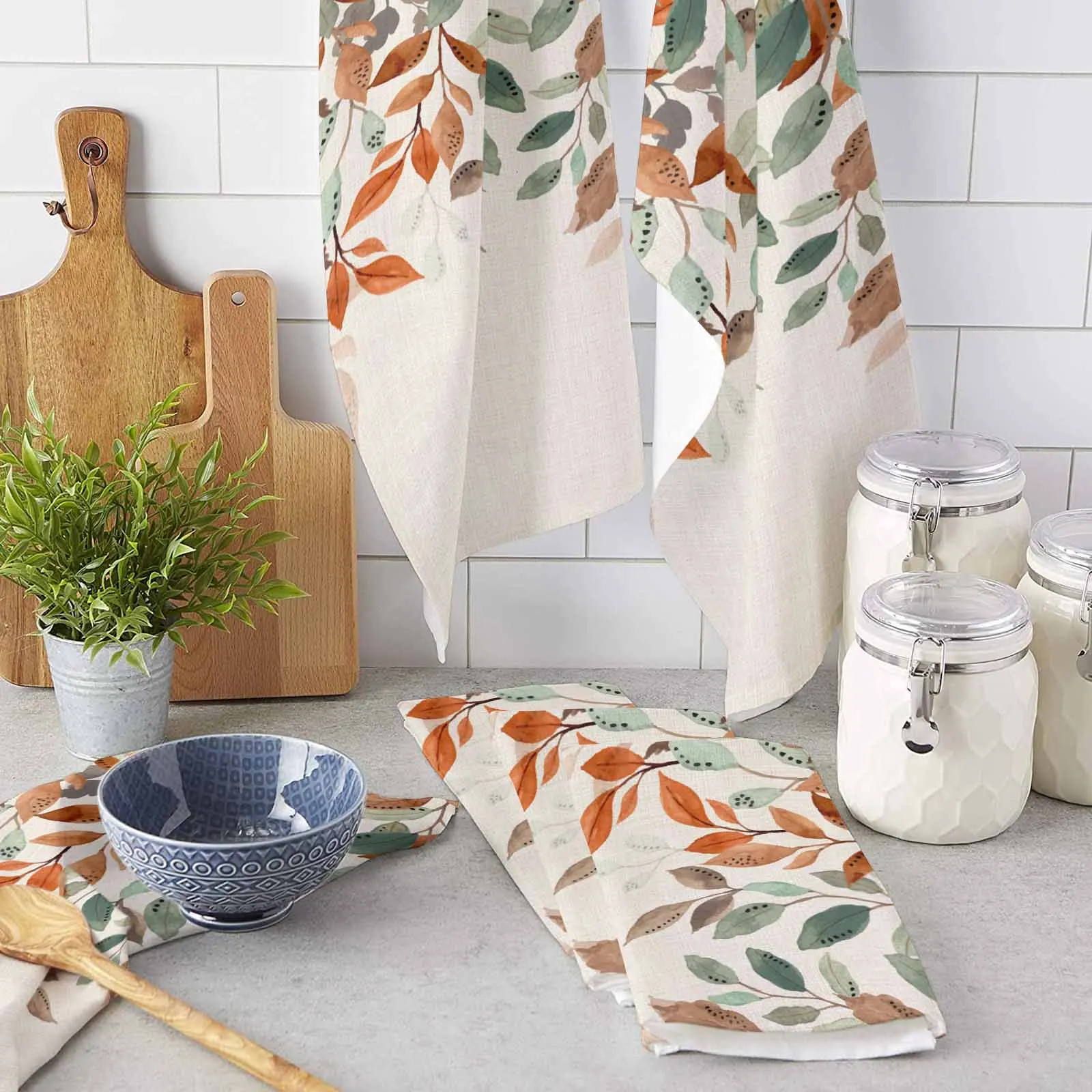 Leaves Plants Pastoral Style Microfiber Towel Absorbent Kitchen Cleaning Cloth Dish Towel Household Cleaning Towel