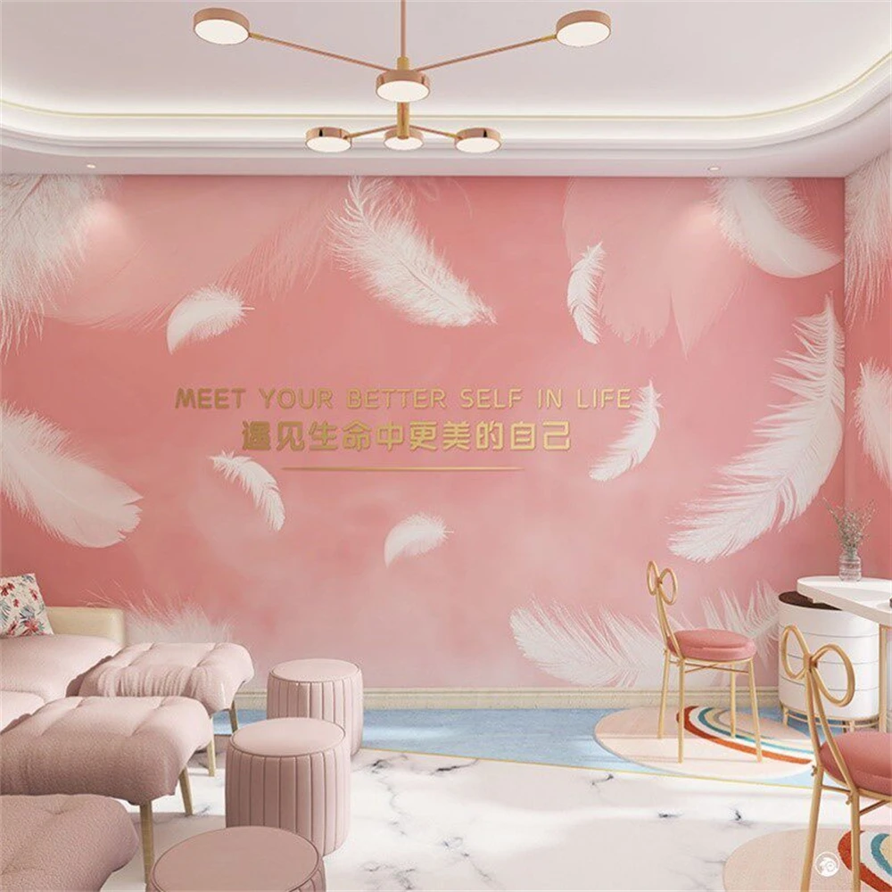 custom Nordic Feather Wallpaper Girl hogar y decoracion TV Background art Mural Gradient papel de parede Wall paper stickers