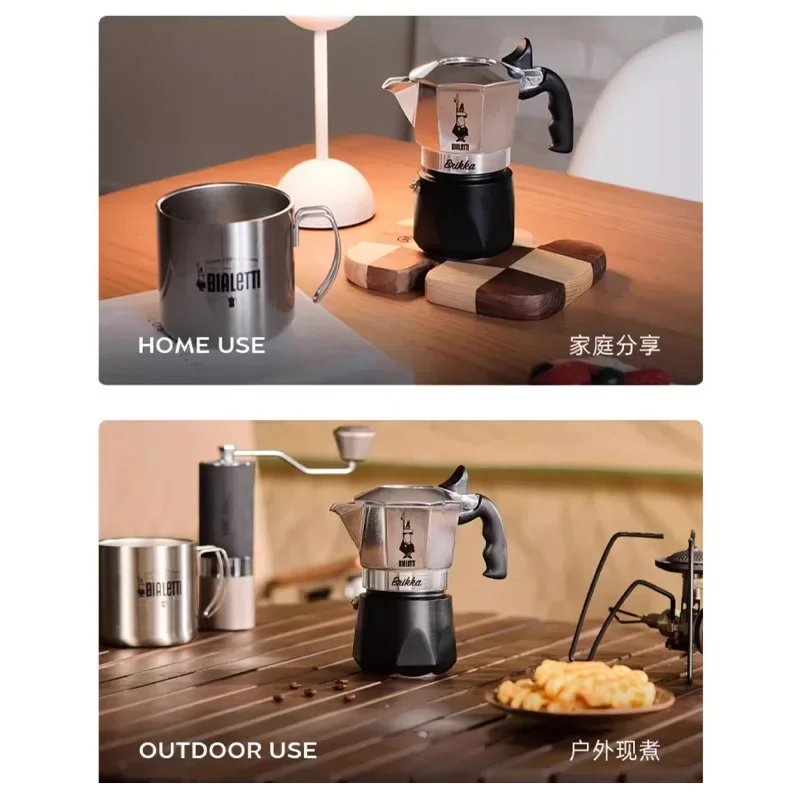 Genuine Bialetti Aluminum Coffee Moka Pot Double Valve Espresso Percolator Stove Coffee Maker Pot Camping Home Outdoor Cafe Tool