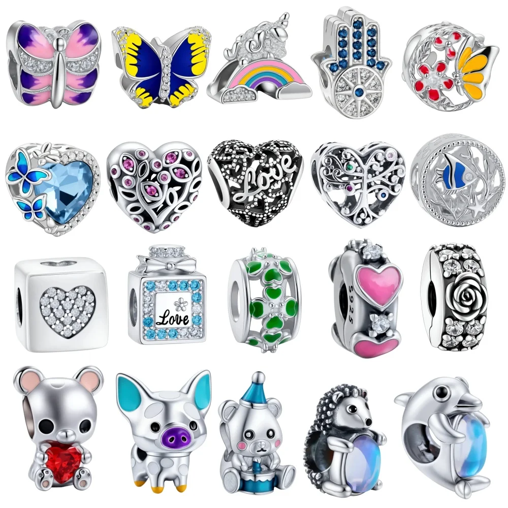 2026 New 925 Sterling Silver Original Butterfly Heart Animal Beads DIY Pendant Bracelet Accessories Charm Women Jewelry Surprise