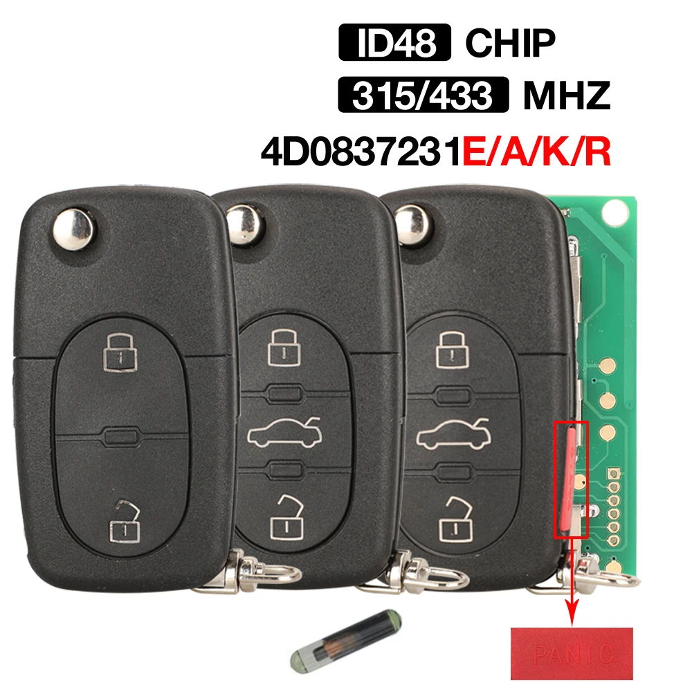 jingyuqin 315/433MHZ ID48 Chip 4D0837231A 4D0837231K 4D0837231E 4D0837231R Remote Control Car Key For AUDI A3 A4 A6 A8 B5 TT RS4