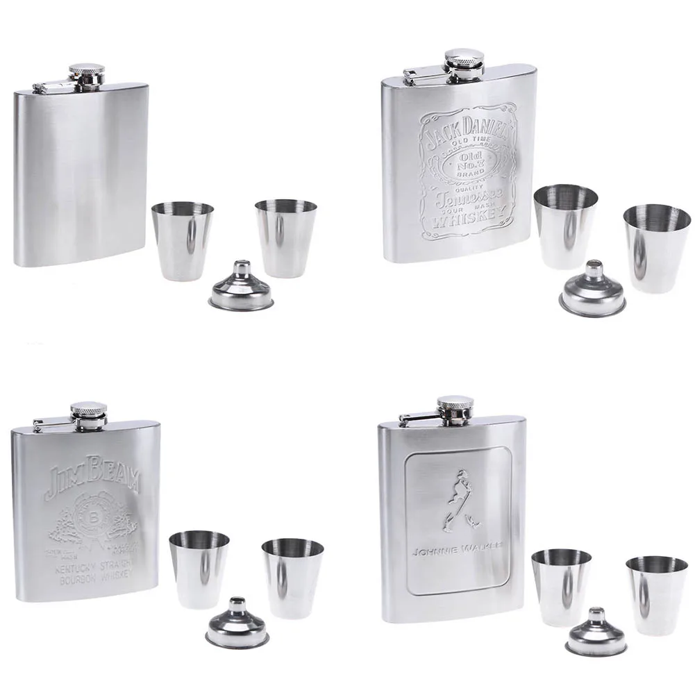 7oz Portable Hip Flask Kit Liquor Bottle Stainless Steel Alcohol Flask Drink Alcohol Container Alcohol Hip Game Wine Bottle Set