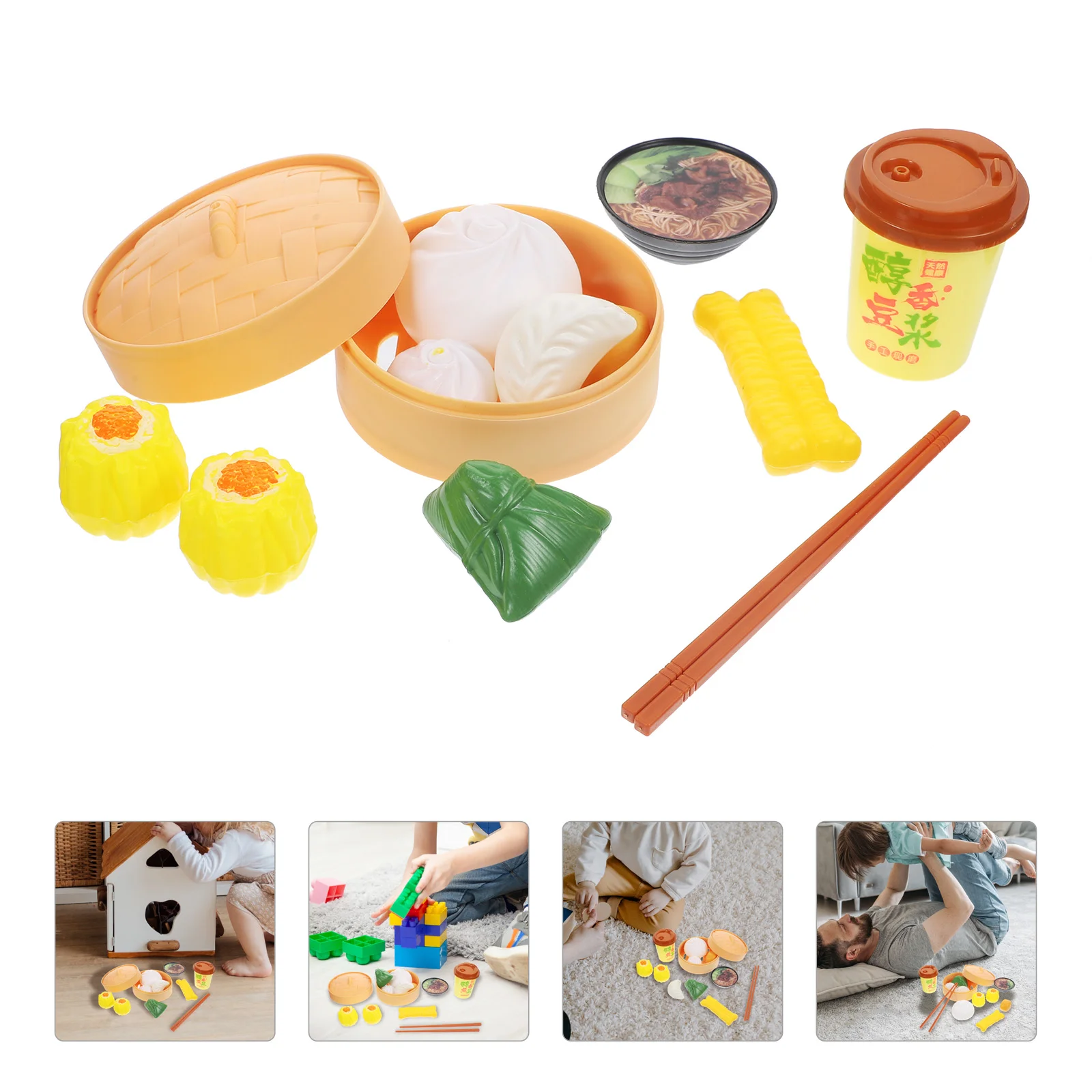 2 Set Steamer Kitchen Toy Chinese Style Cooking Plaything Plastic Pretend Child Girl Toy Multiple Colors