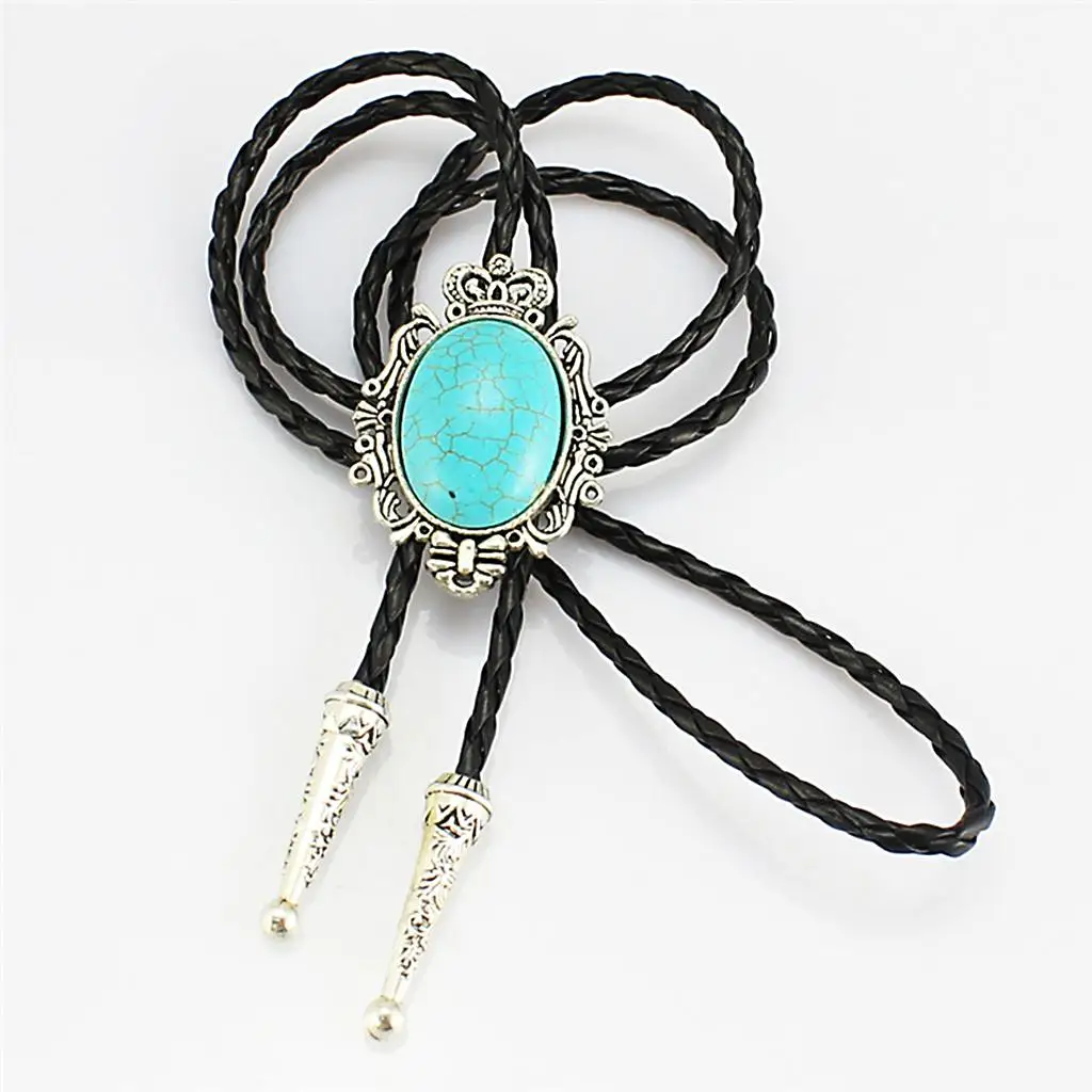 

Men Western Cowboy Flower Necklace Necktie Metal Turquoise Suit Shirt Bolo Tie