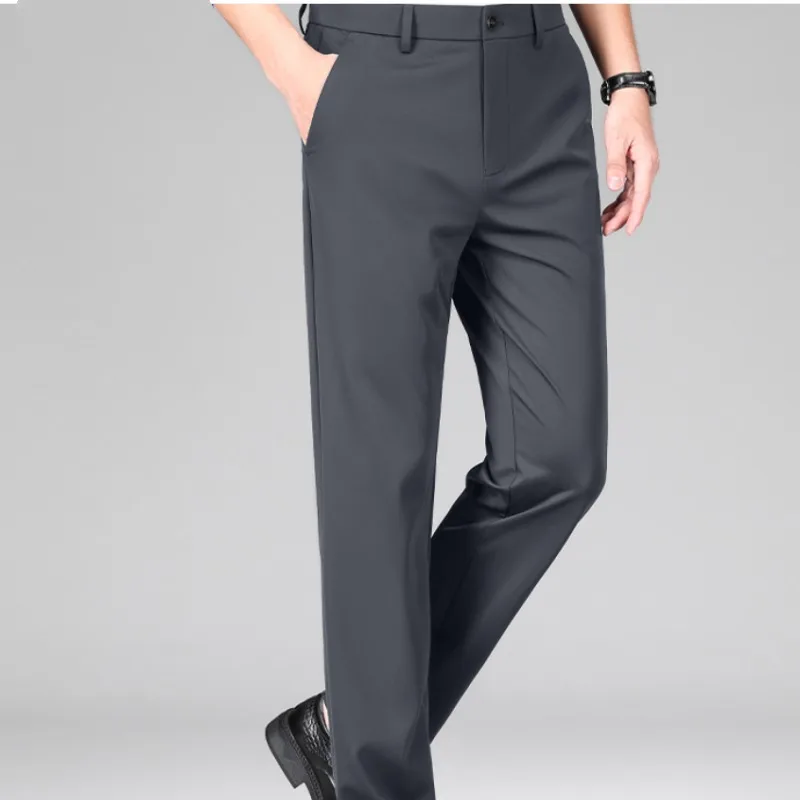 

Solid Color High Waisted Pockets Button Zippered Men's Clothing Cargo Straight Trousers Spring Autumn England Style Pants