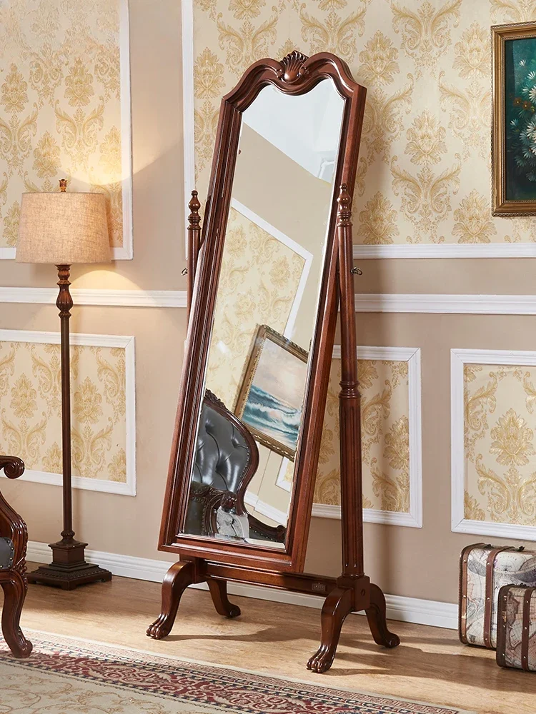 American household rotating floor-to-ceiling full-length mirror European living room solid wood hanging fitting full-body mirror