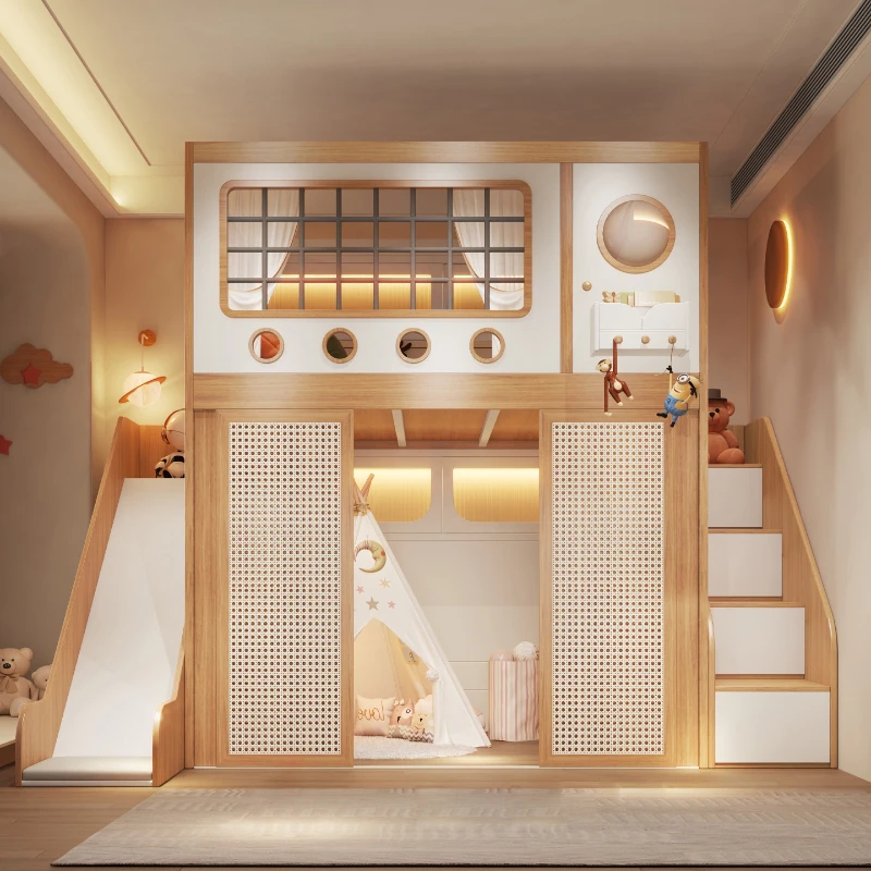 

2025 new children's bed with partition, bunk bed