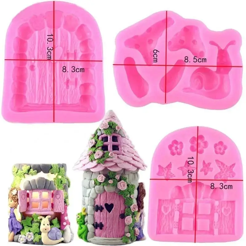 Creative Handmade Diy Mold Fairy Door Combination Snail Mushroom Sugar Cake Silicone Accessories Cake Decoration Tools Supplies
