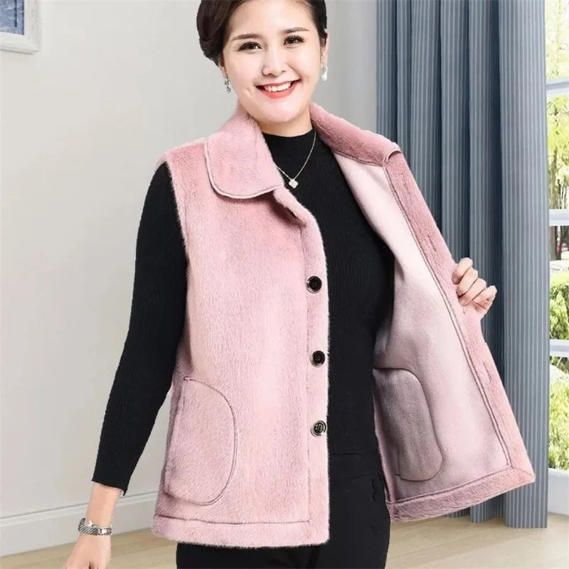 High-Grade Middle-Aged Elderly Vest Coat Women New Mink Velvet Sleeveless Jacket Autumn Winter Ladies Wear Knitted Waistcoat Top