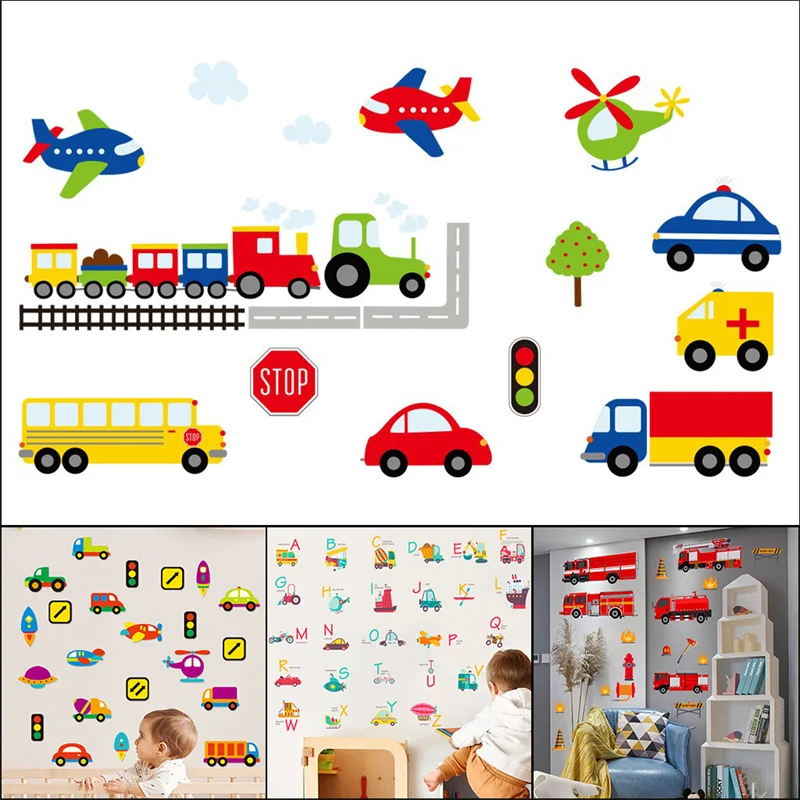Karikatür kırmızı itfaiye aracı duvar çıkartmaları posteri erkek yatak odası dekoru çocuk odası oyun odası itfaiye kamyonu duvar çıkartmaları çocuk araba duvar kağıdı