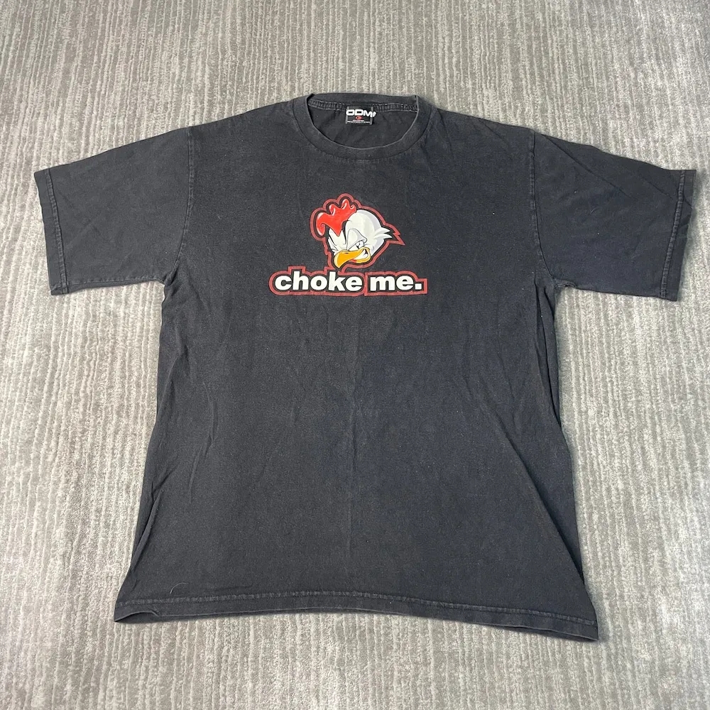 Vintage 2000S Chicken Choke Me Crude Humor Sayings Y2K Aesthetic Basic Essential Streetwear Black T Shirt Medium Mens Y14