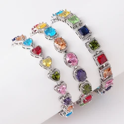 Luxury 18cm Heart Shape Cubic Zirconia Tennis Bracelet Ladies High Quality Silver Color Romantic Chain Crystal Wedding Bracelet