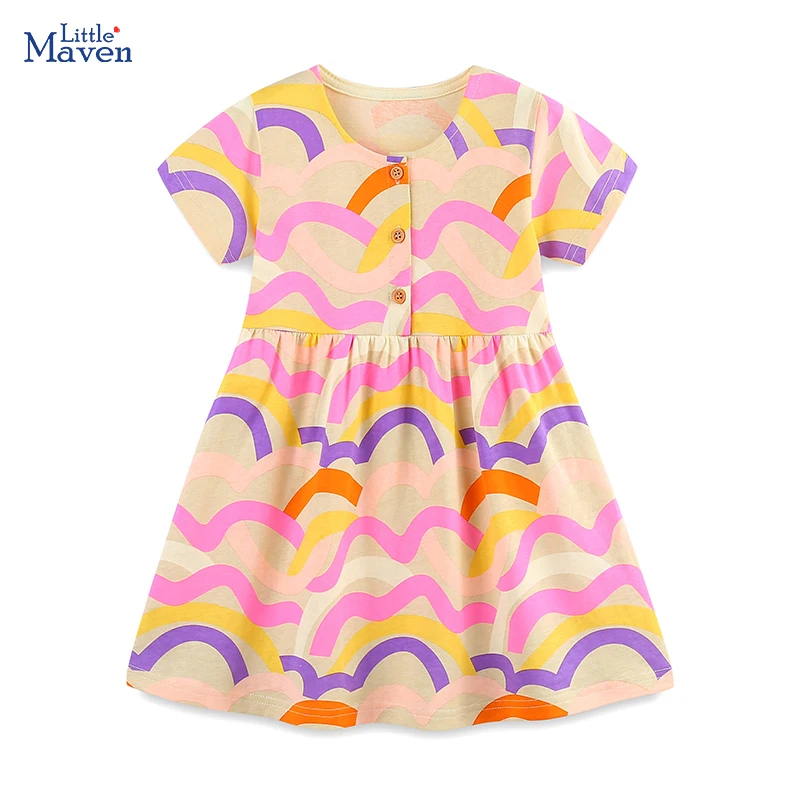 Little maven 2025 New Princess Party Dress Children's Clothing Baby Girls Wave Dresses Summer Holiday Dresses Kids Clothes