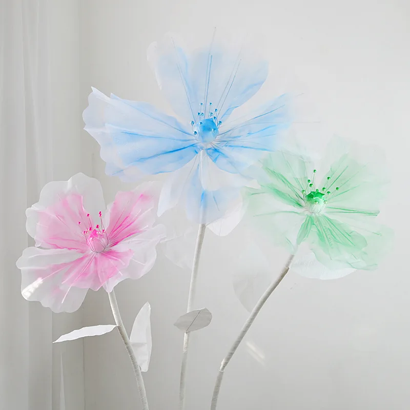 

Huge Artificial Poppy Gauze Flowers 50/60/70cm Fake Floral Fairy Garden Themed Party Wild flower Bridal Shower Wedding Decor