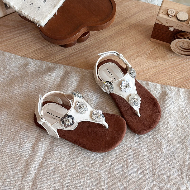 Summer New Children's Bohemian Sandals Light Flat Shoes Fashion Clip-toe Glitter Sequined Beach Shoes Non-slip Wear Kids Sandals