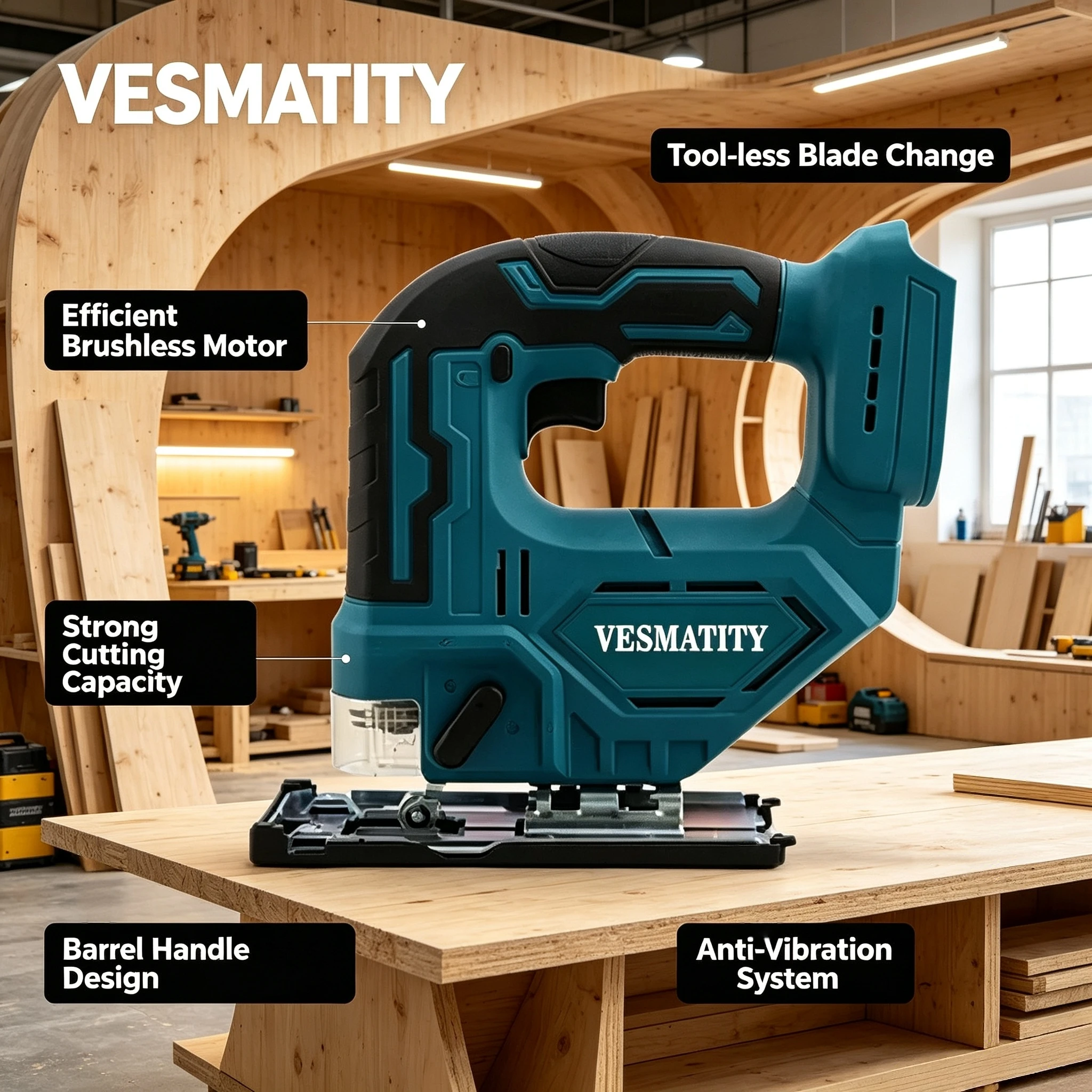 Vesmatity DJV182Z 18V 20V Brushless Jigsaw 340W 3500SPM Cordless Wood Metal Saw for Carpenter Pro Max Tool