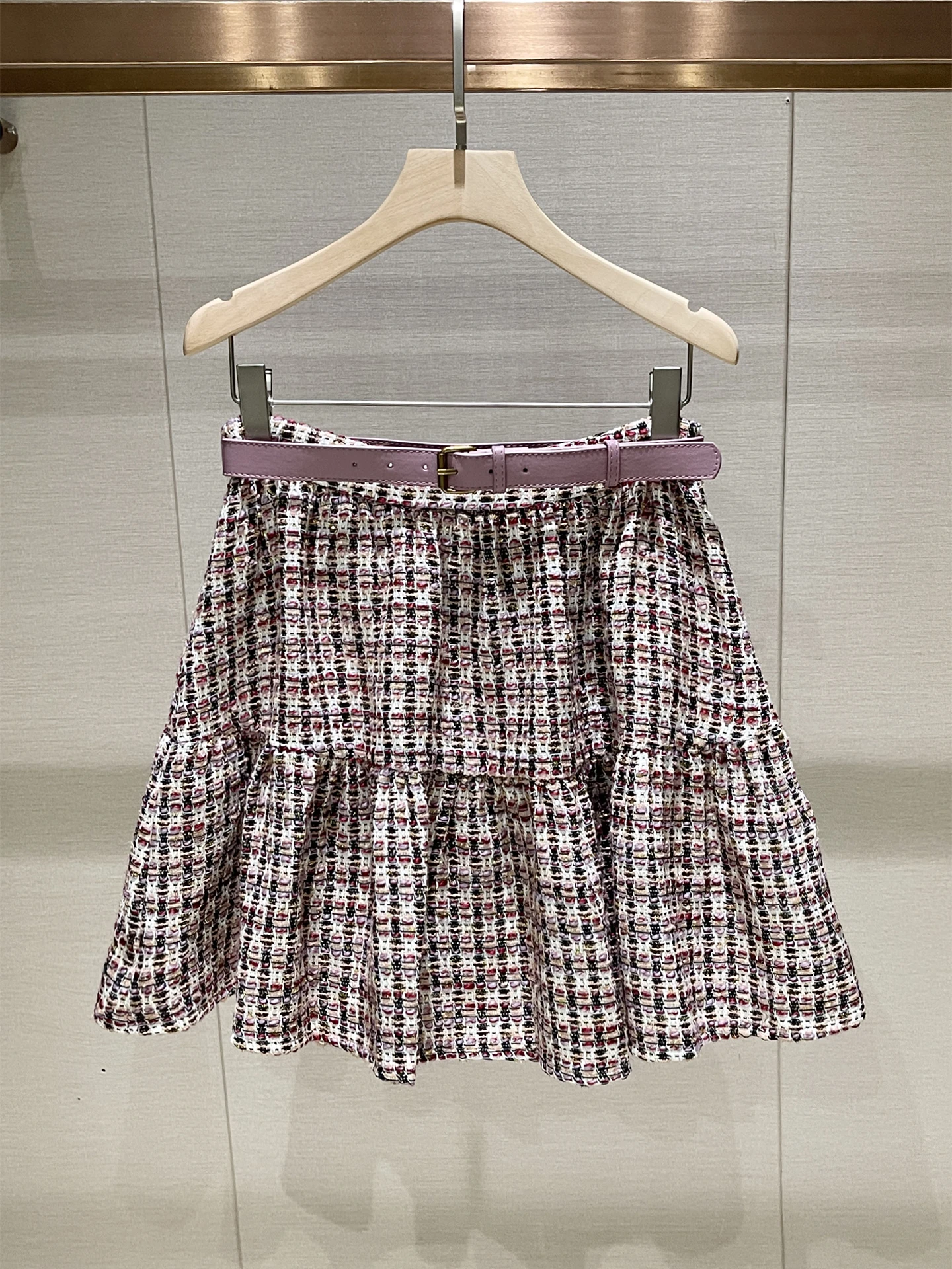 

High Waist A-Line Skirt with Belt Thi Tweed Casual Sle Mid-Thigh Length Women's Faion Winter New Arrivals Skirts