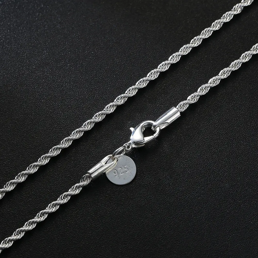 New 925 Sterling Silver Hip Hop 2/3/4MM 40-60cm Rope Chain Necklace Men Women Charm Wedding Party Gift Jewelry Accessories