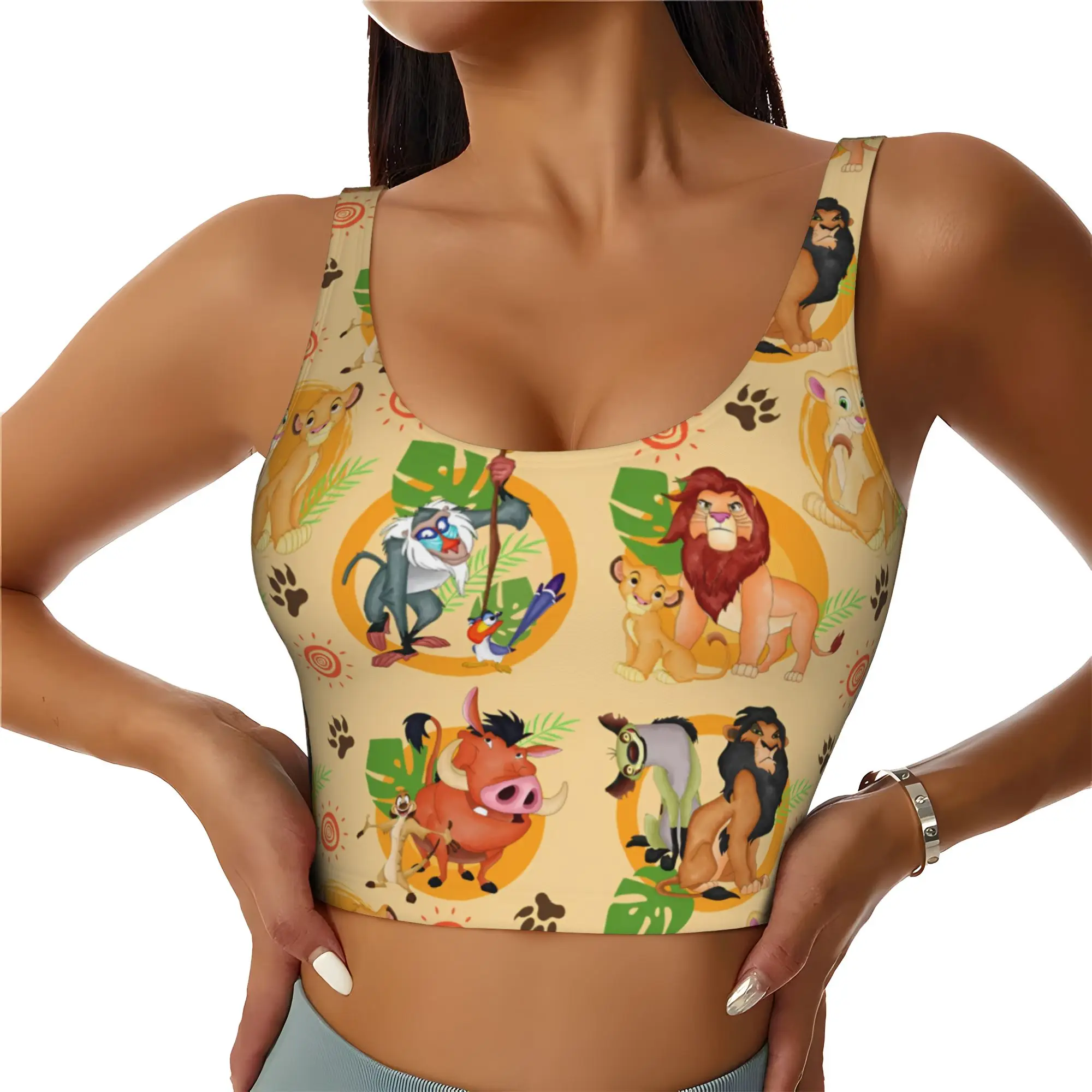 Custom Liones Anime Kinges Workout Crop Tank Tops for Women Seamless Hakuna Matata Simba Running Yoga Sports Bras