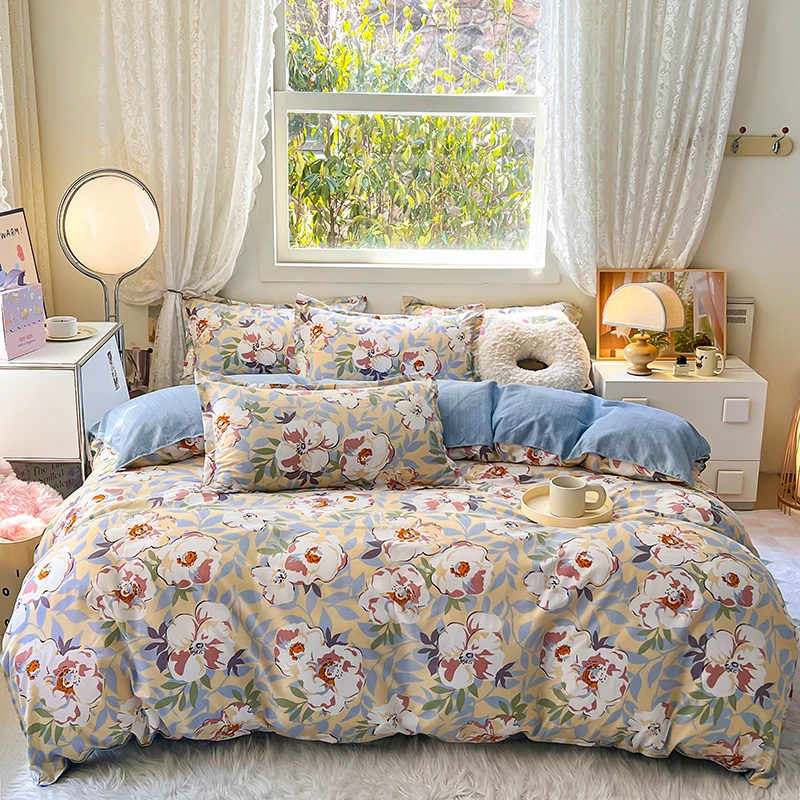 

Home Textile Microfiber Bedding Set 4pcs Duvet Cover Set Printed Grey Bed Linens 2025 New Polyester Top Sheet Pillowcase