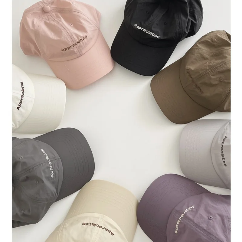 

Breathe Quick-Dry Curved Brim Baseball Cap Embroidered Letters Soft Top Face Slimming Adjustable Unisex Sun Hat