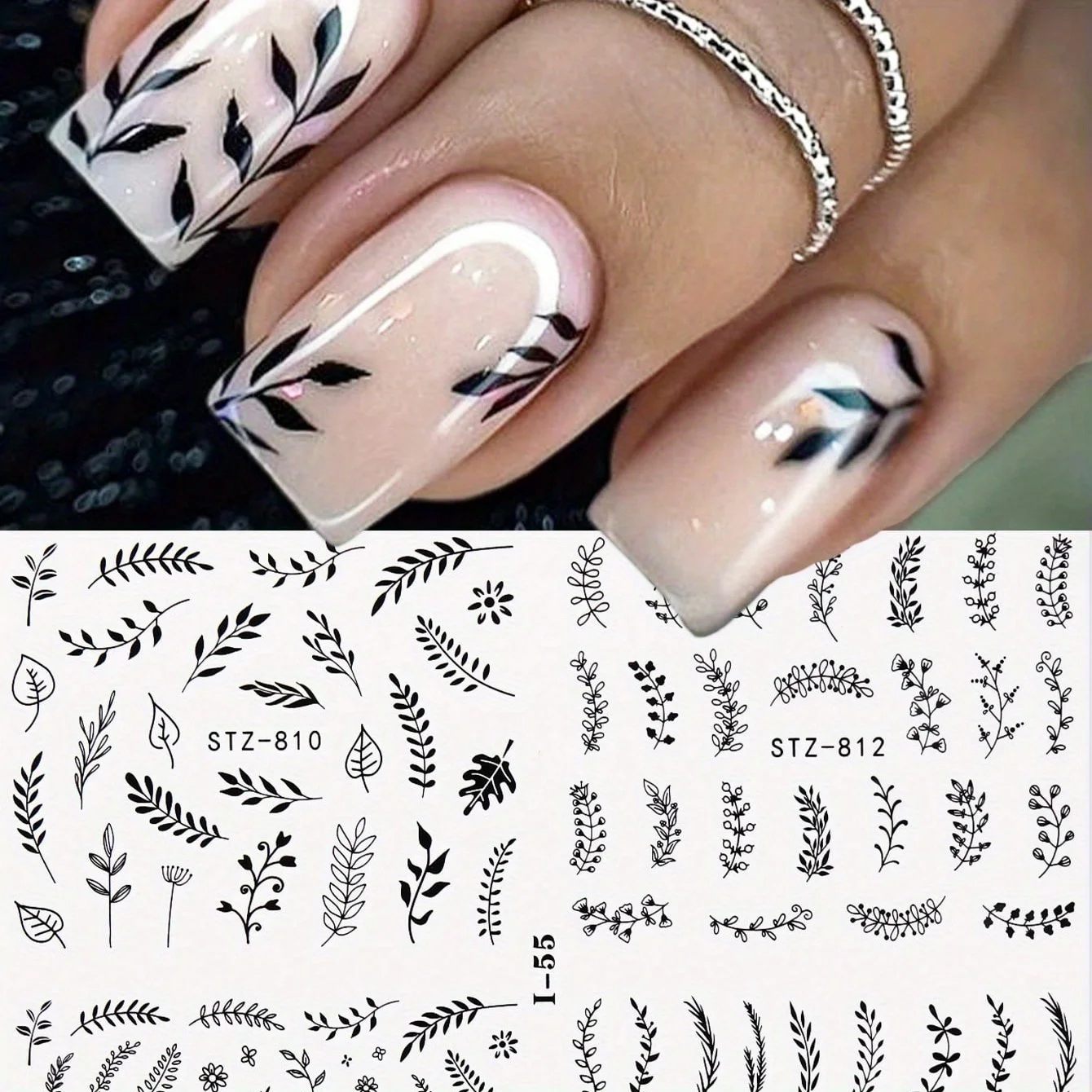 4pcs Nail Art Stickers Black Leaf Flowers Summer Nail Water Decals Sliders Set Wraps Tattoo Designs Decors Manicure