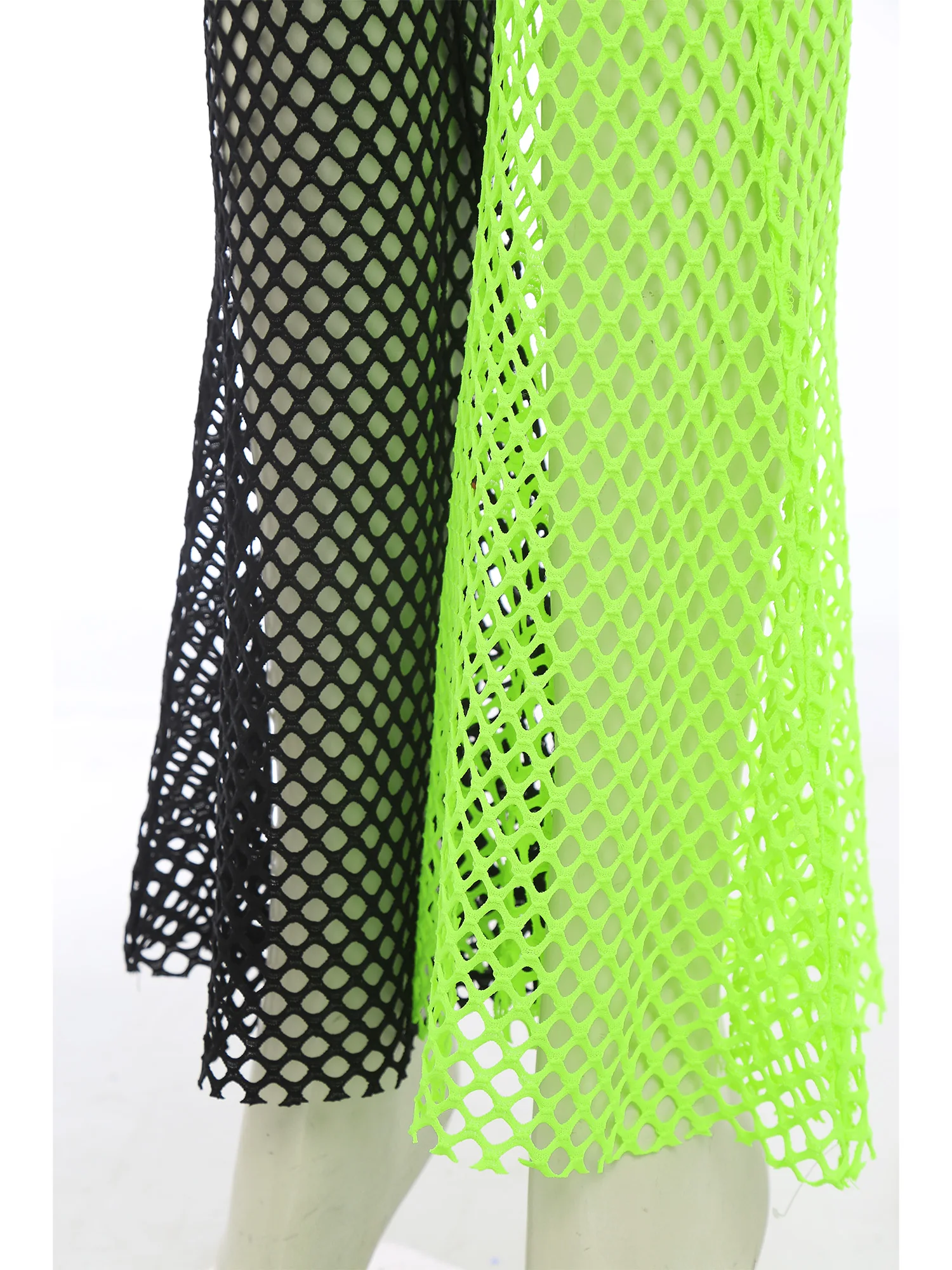 여성용 피쉬넷 메쉬 차프스, 크로치 컷아웃 와이드 레그 팬츠, 배색 허리 벨트 포함, 할로윈 레이브 클럽 파티용