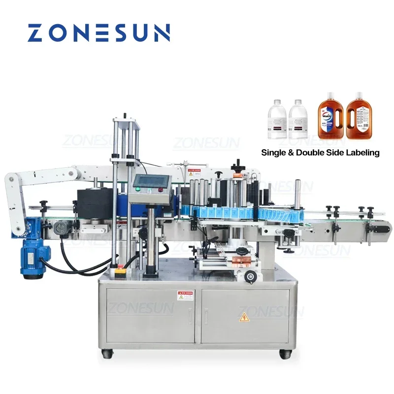 ZONESUN-máquina etiquetadora de doble cara para botella de whisky, cuadrada y redonda automática, ZS-TB300A Vertical, etiqueta adhesiva para producción