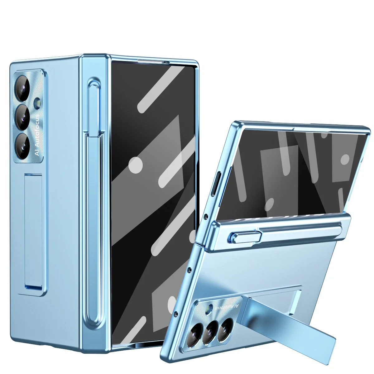 Luxe telefoonhoesje met pen voor Samsung Galaxy Z Fold 4 5 6 7 Gegalvaniseerde glasfilm scharnierbeschermingshoes