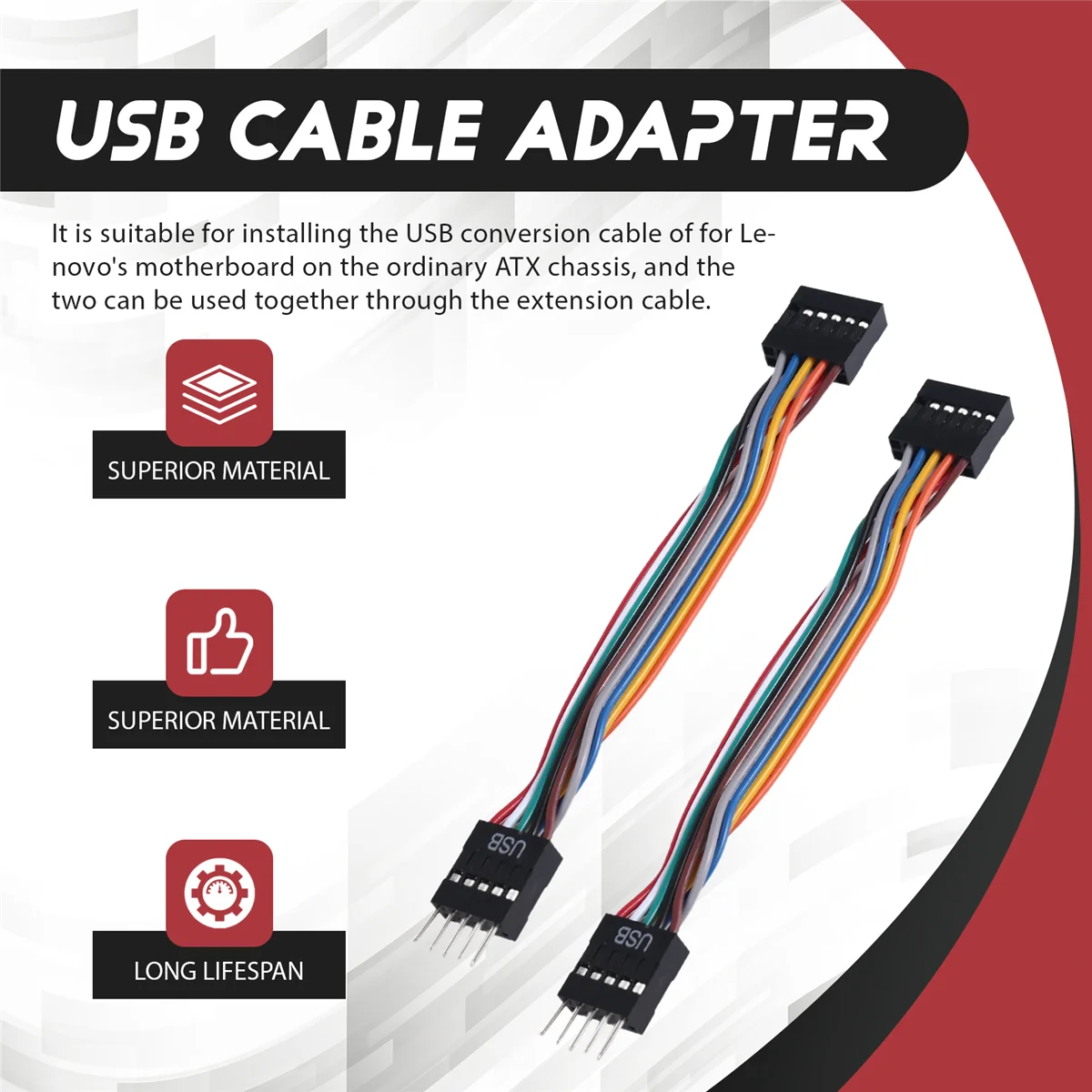 A43M for Lenovo Motherboard to Ordinary Chassis Adapter Cable,USB 9-Pin Revolution 11-Pin Female Conversion Cable 24AWG, 5Pcs